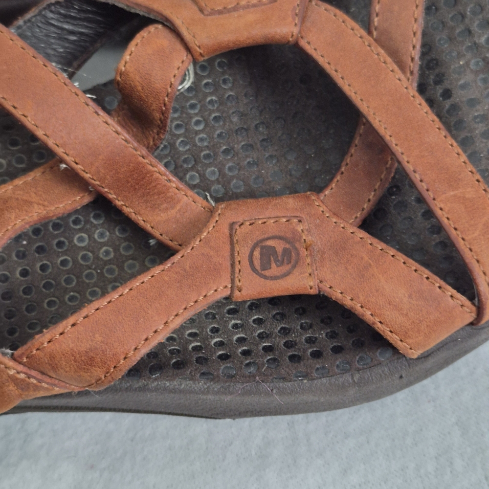 Merrell Agave Autumn Sz 7 Tan Leather Strappy Sandals Outdoors Crunchy Walking - Picture 6 of 8